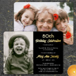 ANY Birthday Party 2 Photo Elegant Black and Real<br><div class="desc">Invite family and friends to a stylish birthday celebration with elegant custom photo black, white and gold party invitations. Pictures and all wording on this template are simple to customise. (IMAGE PLACEMENT TIP: An easy way to centre a photo exactly how you want is to crop it before uploading to...</div>