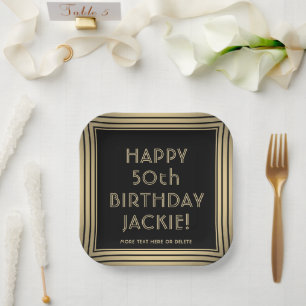 ANY Birthday Party Elegant Classic Black and Gold Paper Plate