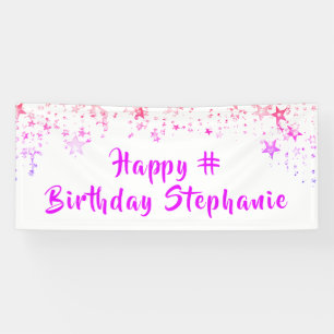 Any Birthday Pink Stars Custom Personalised Banner