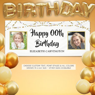 Any Birthday Then & Now Photos Black Name Banner