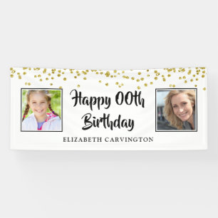 Any Birthday Then & Now Photos Gold Confetti Banner