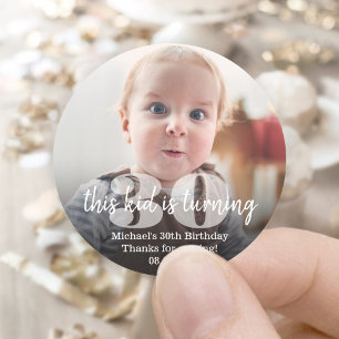 ANY Birthday "This Kid" Modern Photo Overlay Classic Round Sticker