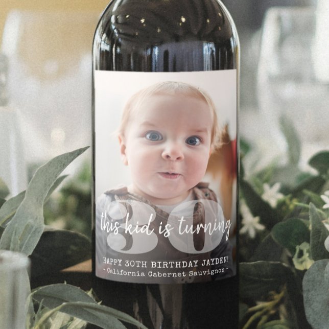 ANY Birthday "This Kid" Modern Photo Overlay Wine Label (Creator Uploaded)
