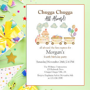 Any Birthday Watercolor Brown Train Fun Express Invitation