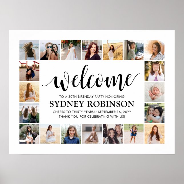 ANY Birthday Welcome Script 20 Photo Collage Party Poster (Front)