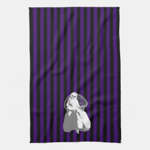ANY COLOR! Black Stripe Skeleton Doll Tea Towel