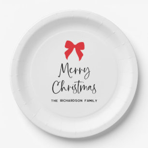 Any Color Bow Chic Coquette Merry Christmas Paper Plate