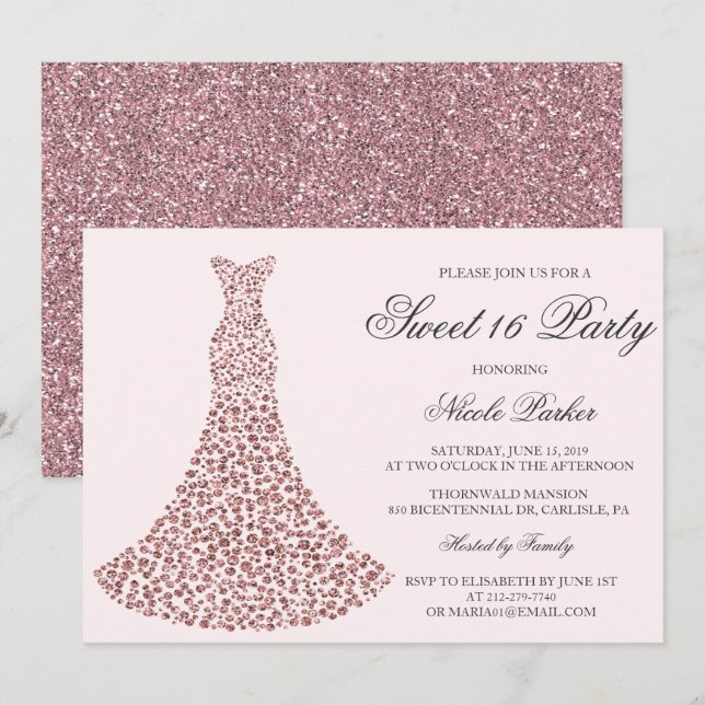 ANY COLOR - Diamond Gown Sweet 16 Invitation (Front/Back)