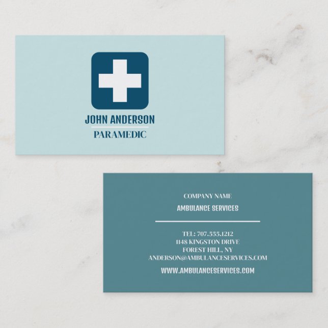 Any Color Medical Symbol, EMT, Paramedic Business Card (Front/Back)