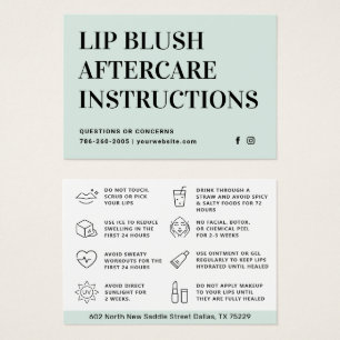 Any Color Mint Lip Blush Lip Tattoo Aftercare Card