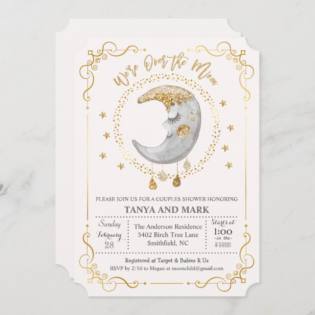 ANY COLOR - Over the Moon Baby Shower Invitation (Front/Back)