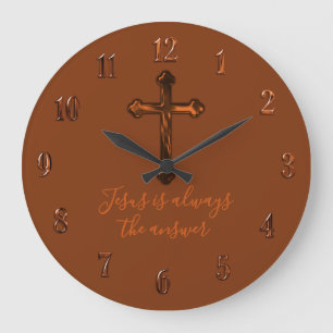 Any Color Rust Cross Jesus is always the answer Large Clock