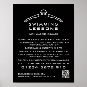 Any Color Swimmer Icon, Swimming Lesson Advert Poster