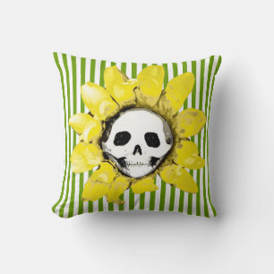ANY COLOR WHITE STRIPE Skull Sunflower Pillow