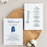 Any Colour Alabama Wedding Welcome Letter Itinerar<br><div class="desc">This modern and elegant card is the perfect addition to your hotel welcome bags. Enter the main events and a customised note to help your guests navigate the weekend. The size allows you to enter all the information you need. Everything in this card is editable. To change colours or move...</div>