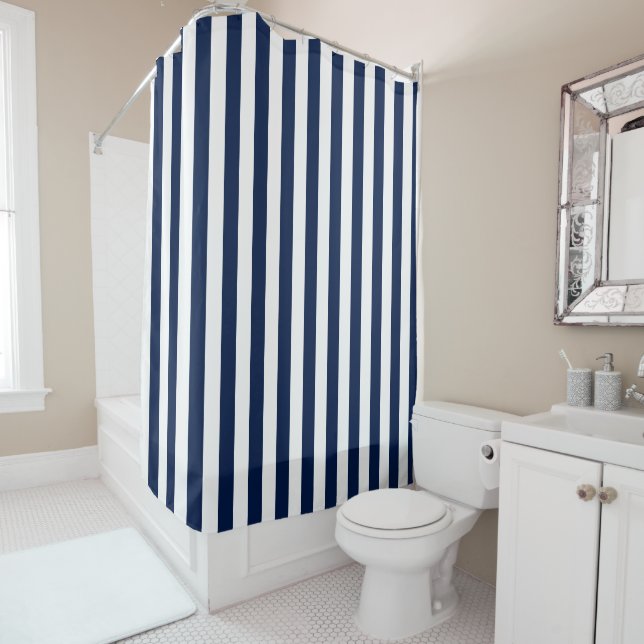 Any Colour and White Vertical Stripes Shower Curtain (In Situ)