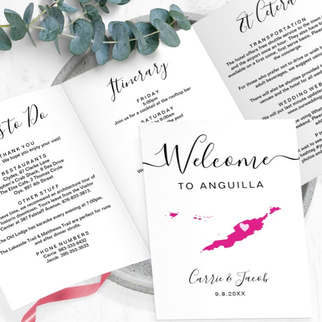 Any Colour Anguilla Wedding Bag Welcome Itinerary Tri-Fold Programme (Anguilla Wedding Welcome Bag Trifold Card & Itinerary)