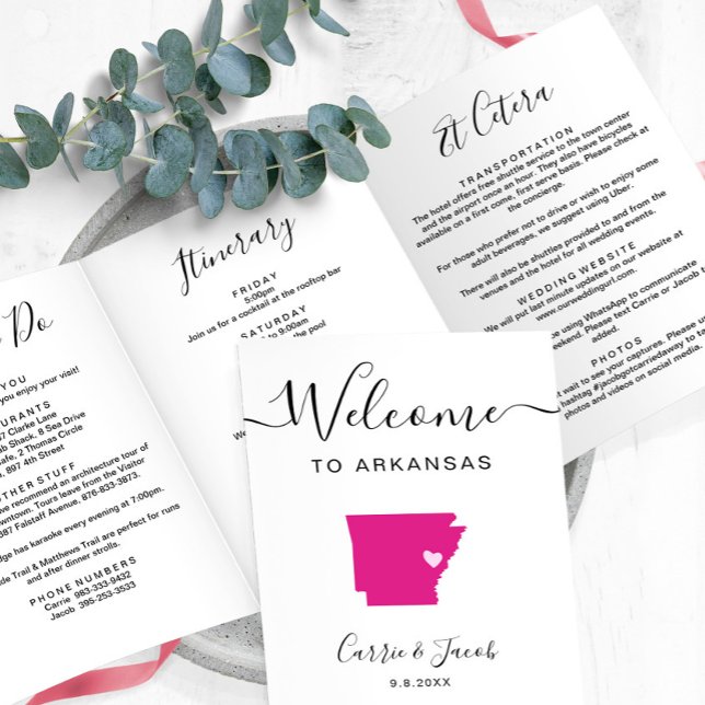 Any Colour Arkansas Wedding Bag Welcome Itinerary Tri-Fold Programme (arkansas wedding weekend itinerary and information card
)