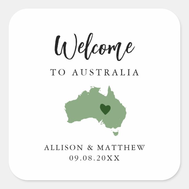 Any Colour Australia Wedding Welcome Bag or Box Square Sticker (Front)