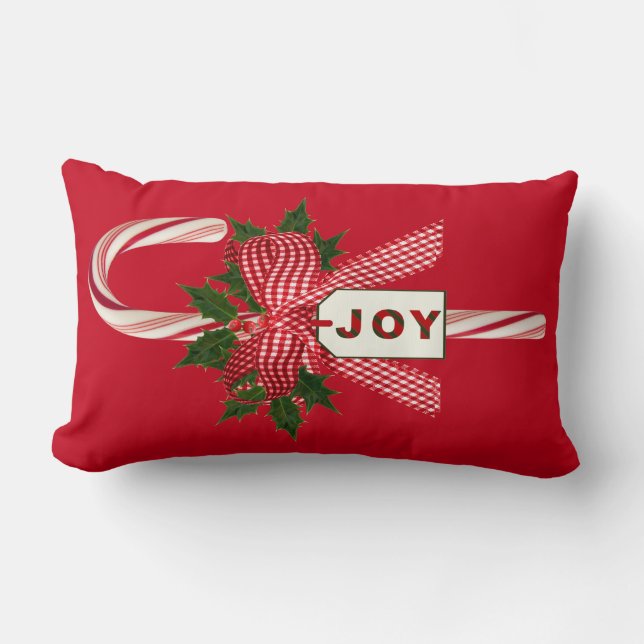 Any Colour Background Candy Cane "Joy" Christmas Lumbar Cushion (Front)