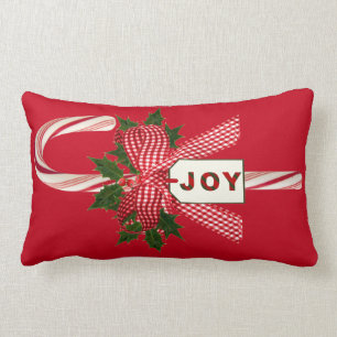 Any Colour Background Candy Cane "Joy" Christmas Lumbar Cushion