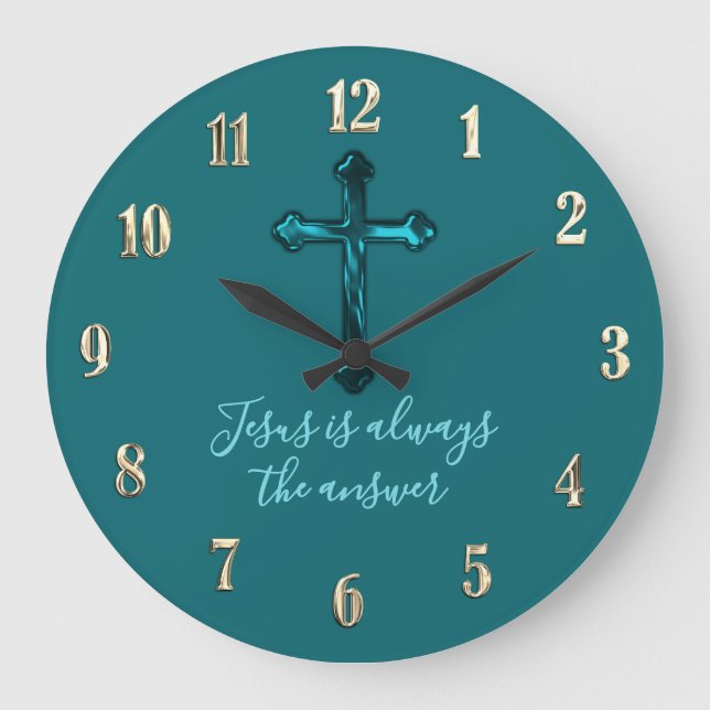 Any Colour Background Teal Cross Large Clock (Front)