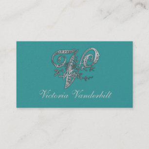 Any Colour Background with "Silver" Fancy Initial Business Card