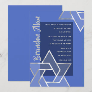 Any Colour Bar Mitzvah Large Silver Star of David Invitation