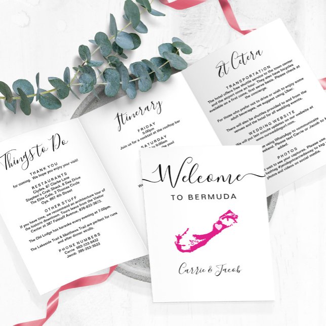 Any Colour Bermuda Wedding Bag Welcome Itinerary Tri-Fold Programme (Bermuda Wedding Welcome Letter & Itinerary)