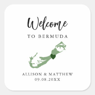 Any Colour Bermuda Wedding Welcome Bag or Box Square Sticker