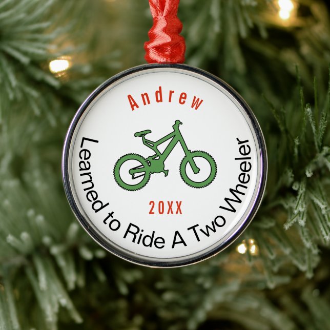 Any Colour Bicycle Learned to Ride Two Wheeler Metal Ornament (Tree)