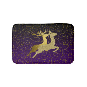 Any Colour Black Ombre Two Gold Reindeer Holiday Bath Mat