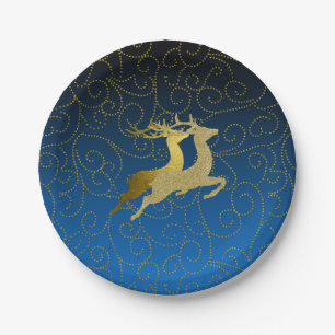 Any Colour Black Ombre Two Gold Reindeer Holiday Paper Plate