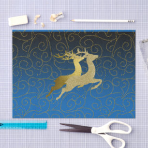 Any Colour Black Ombre Two Gold Reindeer Holiday Tissue Paper