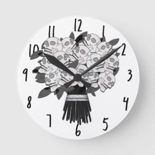 Any colour* Bouquet of Skull Roses Black & White Round Clock