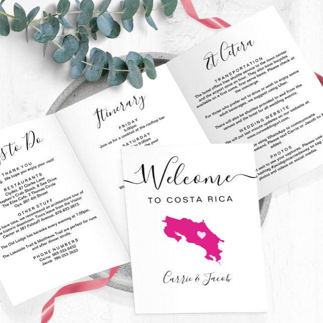 Any Colour Costa Rica Wedding Welcome Bag Itinerar Tri-Fold Programme (Costa Rica Wedding Welcome Letter & Weekend Itinerary)