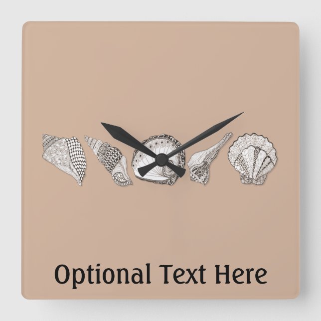 Any Colour Customisable Seashells Square Wall Clock (Front)