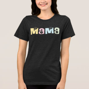 Any Colour Cute Retro Floral Mum MAMA Tri-Blend Shirt