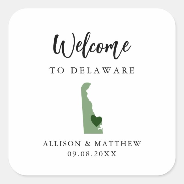 Any Colour Delaware Wedding Welcome Bag or Box Square Sticker (Front)