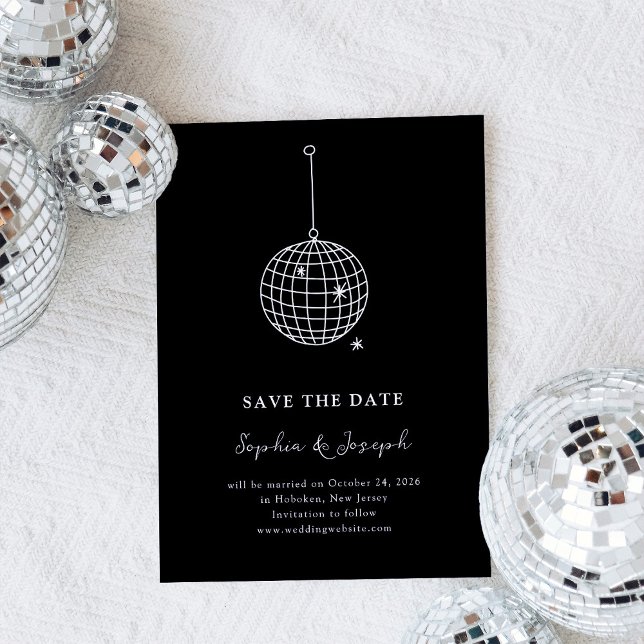 Any Colour Disco Ball Minimalist Black | Photo Save The Date (Creator Uploaded)