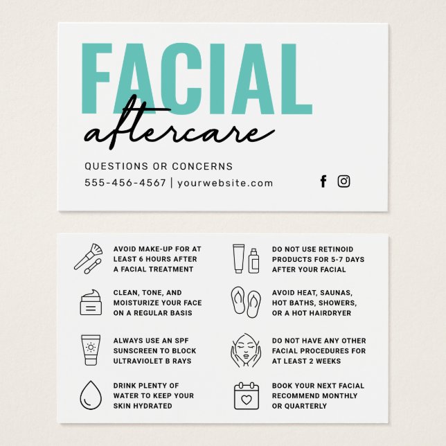 Any Colour Facial Aftercare Instructions Card (Front & Back)