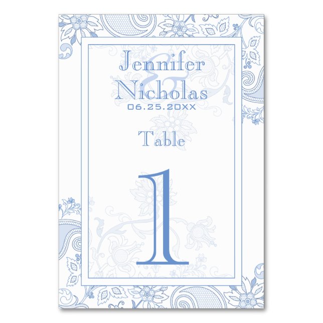 Any Colour Flowers & Foliage Lacy Doodle Wedding Table Number (Front)