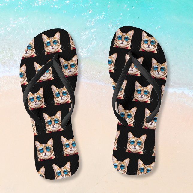 Any Colour Funny Personalised Cat Photo Thongs (Any Color Funny Personalized Cat Photo Flip Flops
)