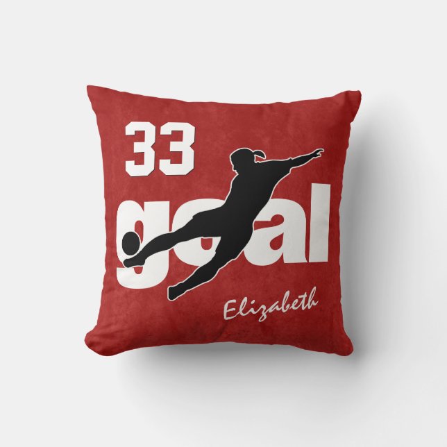 ANY colour girls' soccer player kicking goal Cushion (Front)