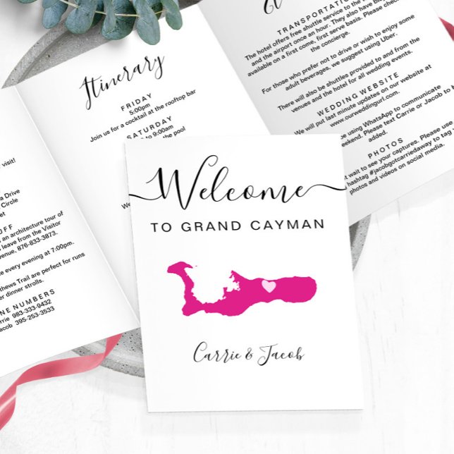 Any Colour Grand Cayman Wedding Welcome Itinerary Tri-Fold Programme (Grand Cayman Welcome Letter & Itinerary)