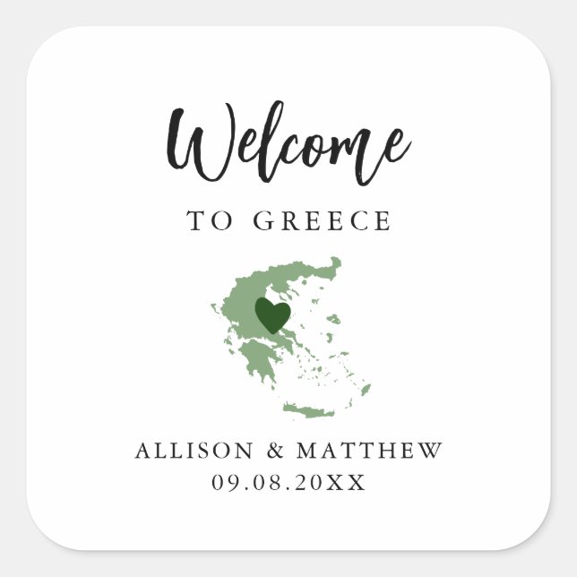 Any Colour Greece Wedding Welcome Bag or Box Square Sticker (Front)