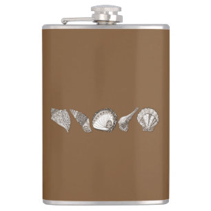 Any Colour Hand Drawn Seashell Collection Hip Flask