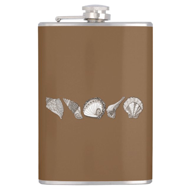 Any Colour Hand Drawn Seashell Collection Hip Flask (Front)