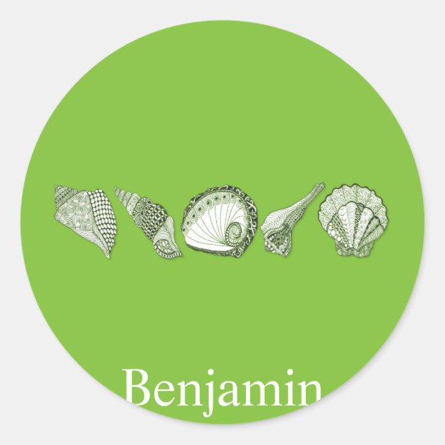 Any Colour Hand Drawn Seashells Classic Round Sticker (Front)