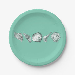 Any Colour Hand Drawn Seashells Paper Plate